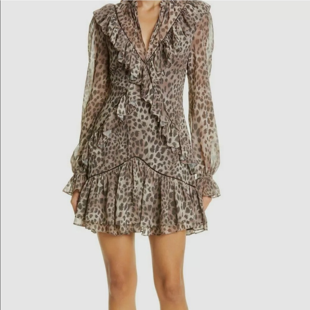 Brand new with tags Jonathan Simkhai ruffle trimmed georgette mini dress